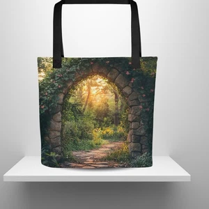 Bolso de Mano Piedra Mágica Jardín Arco Lona Naturaleza Camino Hiedra Flores Luz del Sol - Imagen 1 de 8