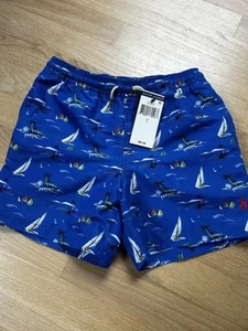 Polo Ralph Lauren Boys Sz 7 Swim Trunks w/ Logo,, Sailboats, Tropical - Picture 1 of 4