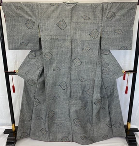 Kimono japonés vintage seda gris tsumugi caro tradición altura 64,56 pulgadas - Imagen 1 de 23