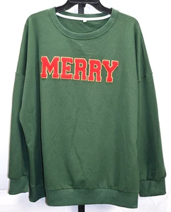 Sudadera Navidad Verde con Rojo Feliz En la Frente Manga Larga Talla XL NUEVA SIN ETIQUETAS - Imagen 1 de 4