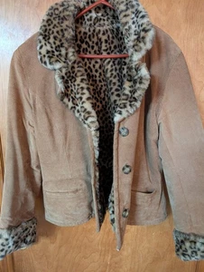 Reversible Marvin Richards Suede And Faux Leopard Woman's Coat L - Picture 1 of 7