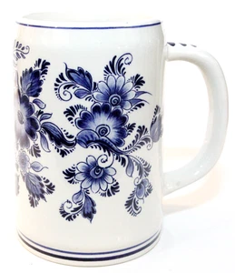 Delft blau & weiß Becher Stein groß 18 Unzen Vintage 1984 Keramik handbemalt Blumen - Bild 1 von 10