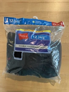 Hanes Crew Socks 12-Pack Boy’s Small Shoe Size 4.5-8.5 Cushion Durable Black NWT - Picture 1 of 4