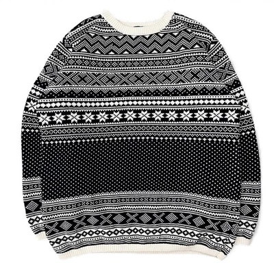 Vintage GAP Fair Isle Winter Snowflake Holiday Crewneck Sweater Black White L - Image 1 of 4
