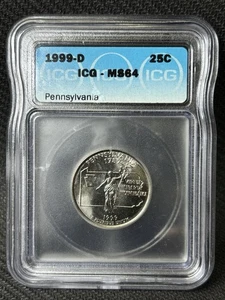 1999 D Pennsylvania State Quarter ICG MS64 - Picture 1 of 2
