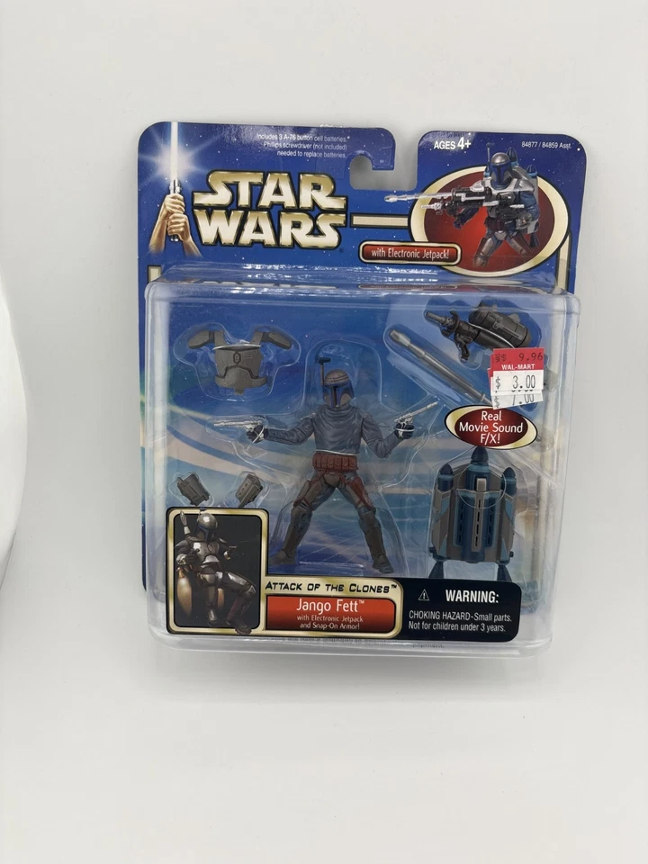 Star Wars AOTC Jango Fett con Jetpack electrónico y armadura a presión - Hasbro 3,75" Foto 1 de 2