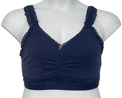 Cacique Talla 14/16 Se Ajusta a 38C-DD 40B-C Bralette Copa Suave Pullover Azul Marino Elástico Encaje Foto 1 de 4