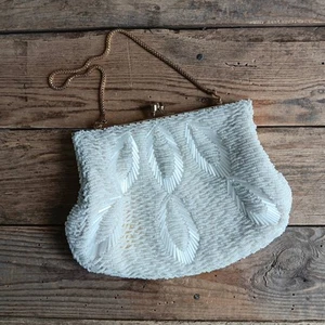 Vintage Mr Ernest weiß Perlen Clutch Handtasche oben Tragegurt Hongkong Hochzeit *A - Bild 1 von 12