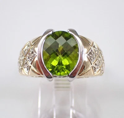 Estate 14K White and Yellow Gold Peridot and Diamond Engagement Ring - Image 1 of 4