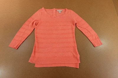 Banana Republic Womens X-Small Textured Stripe Coral Knit Slit Pullover Sweater - Image 1 of 4