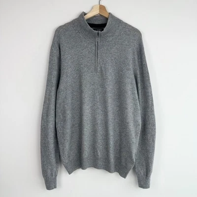 Hackett Merino Wool Cashmere Quarter Zip Jumper XXL Grey Italian Yarn Sweater - Image 1 of 4