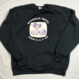 Sudadera Negra De Colección Años 90 Jerzees Woodstock Festival 1969 Talla 48-50 XXL - Imagen 1 de 7