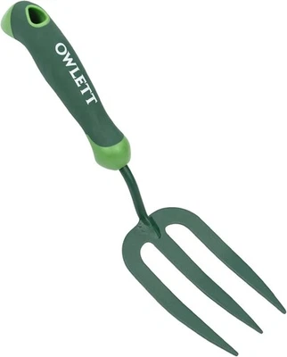 Horquilla de mano de jardín, horquilla desmalezadora de acero al carbono con mango ergonómico de goma, óxido Re Foto 1 de 4