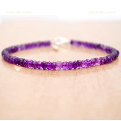 Sterling Silver Purple Amethyst Gemstone Beaded Birthday Ethnic Wedding Bracelet - Image 1 of 4