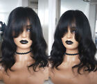 Brazilian Human Hair Body Wave Short Wavy 13X4 Lace Front Wig With Bangs Remy 