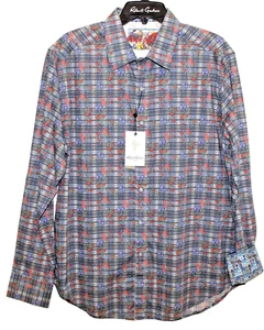 Robert Graham Herren blau Blumenmuster klassische Passform Knopfleiste Hemd neu mit Etikett $ 198 Größe L - Bild 1 von 4