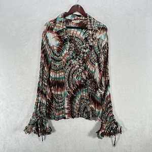 Vintage Kaelyn Max Top Womens 2X Tie Dye Ruffle 90s Art To Wear Bell Sleeves - Picture 1 of 10