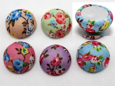 50 botões redondos 15 mm meia bola de tecido plano cor mista coberta de flores - Imagem 1 de 4