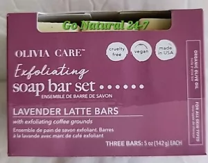 Lavender Latte - Olivia Care Exfoliating Vegan Bar Soap Set 3 Bars - 5oz Each - Picture 1 of 4