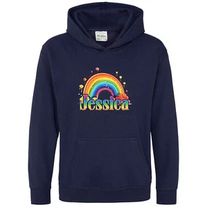 Personalised Rainbow Hoodie For Girls Girl Custom Name Kids Colourful - Picture 1 of 12