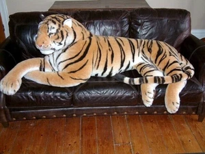 Tiger Large Life size  Giant Lying Soft Toy Plush 245 cm Realistic Bengal Cat - Picture 1 of 11