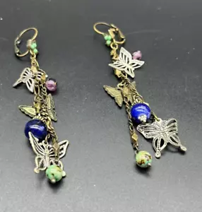 Vintage NWOT Sweet Romance Dangle Earrings with Butterflies and Crystal - Picture 1 of 13