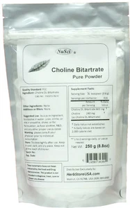 NuSci 100% Choline L-Bitartrate Powder 250g (8.8oz) Smart Cognitive - Picture 1 of 3