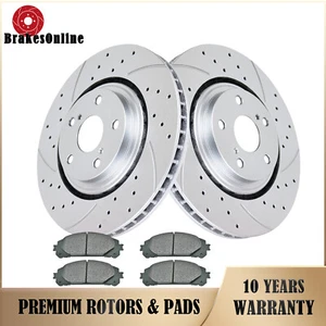Fit for Toyota Sienna Lexus RX450H 328mm Front Slotted Brake Rotors Pads Kit - Picture 1 of 7