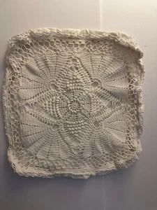 WHITE cotton Crocheted Pillow Cover 14" - Picture 1 of 2