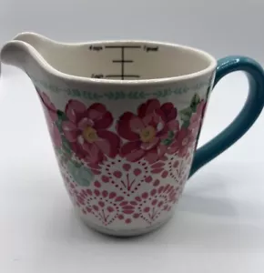 Pioneer Woman Measuring Cup Pitcher 4 Cup Vintage Floral Decor Pottery Ceramic - Picture 1 of 6