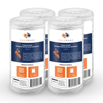4PK of 10" Big Blue String Wound Sediment Water Filter Cartridge 1µm by Aquaboon - Image 1 of 4