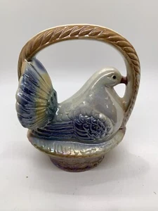 Figura de colección Lustreware pájaro en cesta nido iridiscente hecha en Brasil 1909 - Imagen 1 de 8