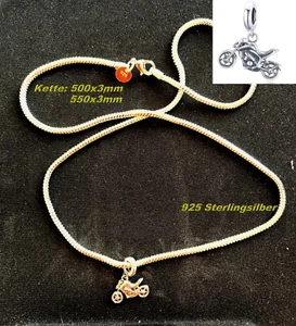 Necklace Motorcycle Biker Bike Harley Chopper 925 Sterling Silver 50cm Silver Chain - Picture 1 of 17
