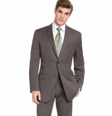 DKNY 修身棕色羊毛斜纹双扣运动外套西装外套 42 短 42S 350 美元 — 第 1/2 张图片