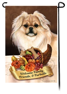 Thanksgiving Garden Flag - Cream Tibetan Spaniel 135 - Picture 1 of 1