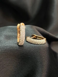 Pave 0.71 Cts Round Brilliant Cut Diamonds Three-Row Hoop Earrings In 14K Gold - Picture 1 of 12