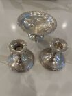 Frank M Whiting Co Sterling Silver Compote & 2 Sterling Candlestick Holders