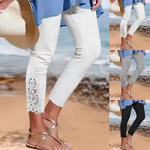 Damen Leggings Lange Hose Spitze Hohe Taille Slim Stretchig Vielseitig Frühling - Bild 1 von 27