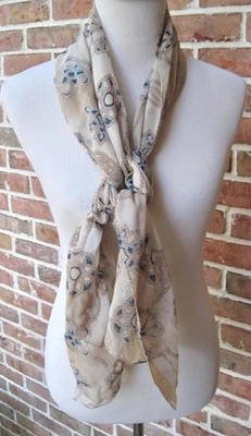 Salvatore Ferragamo Silk Scarf Blue Mediallions on Beige 62 in x 18 in Italy - Image 1 of 4