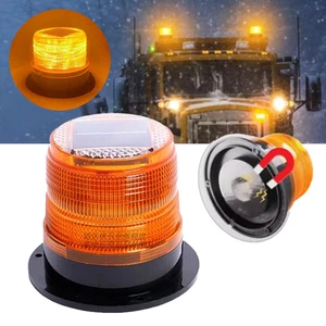 Solar Flashing Beacon Emergency LED Warning Light Car Amber Lamp Magnetic - Picture 1 of 16