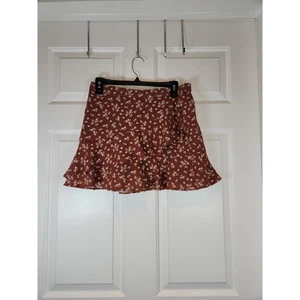 Juniors sz M Brown White Floral Pattern Elastic Waist Lined Skirt Originality - Picture 1 of 4