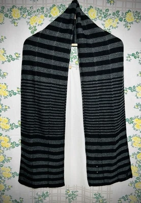 Calvin Klein Black & Gray Stripped Scarf One Size - 6 1/2 FT Length - Image 1 of 4