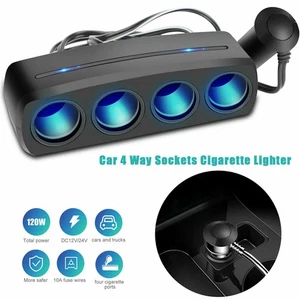 Cigarette Lighter Socket 4 Way Charger Splitter 12/24V Outlet Power Adapter Car - Picture 1 of 9