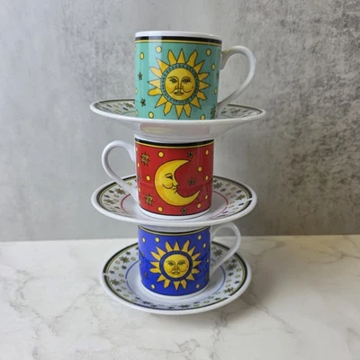 Sun & Moon Demitasse Taza Platillo Espresso Estrellas Celestiales Galaxia Astrología, Juego de 3 Foto 1 de 4