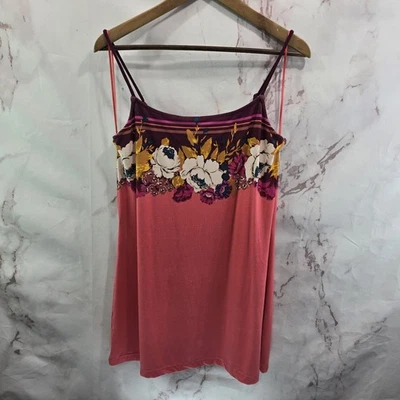 Camisón Free People Mujer Mediano Rosa Coral Borgoña Floral Tanque Rayas  Foto 1 de 4