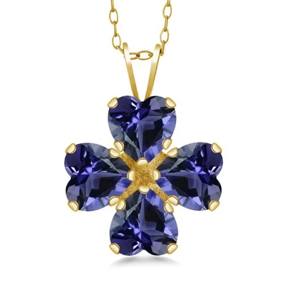 18K Yellow Gold Plated Silver Blue Iolite 4 Heart Shape Gemstone Birthstone - Image 1 of 4