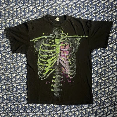 Camisa Esqueleto De Colección Para Hombres L Calavera Y2K Costilla Jaula Grunge Patín Emo Gótico Negra Foto 1 de 4