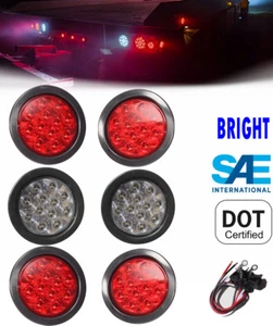 Remolque para camión 6 luces LED redondas 4 rojas 2 blancas 4" cola trasera reversa niebla - Imagen 1 de 10