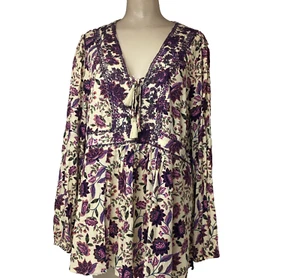 Top TORRID taglia 1x Challis ricamato floreale scollo a V manica lunga rayon bohemien - Foto 1 di 11