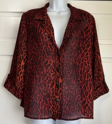 Blusa vintage Christina Hope roja con estampado de animales para mujer manga 3/4 hombreras L Foto 1 de 4